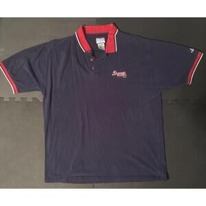 Vintage Atlanta Braves Polo Shirt XL MLB Baseball Logo Athletic 90s Navy Blue
